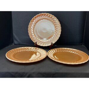 Fire King Peach Luster Vintage Dinner Plates Set of 3 10”  Vintage Swirl Pattern